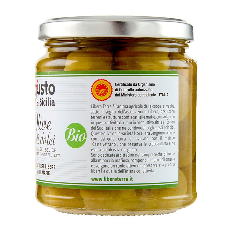 Olives vertes Nocellara BIO Libera Terra - épicerie fine italienne à Strasbourg