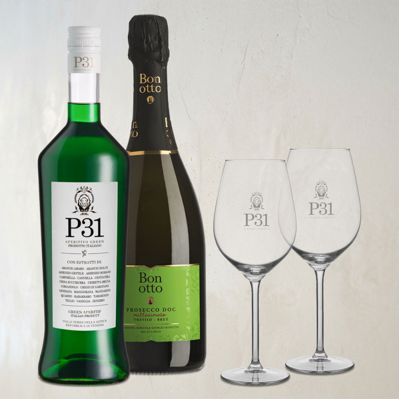 Pack P31 Green Spritz - P31 75cl + Prosecco Bonotto 75cl + verres