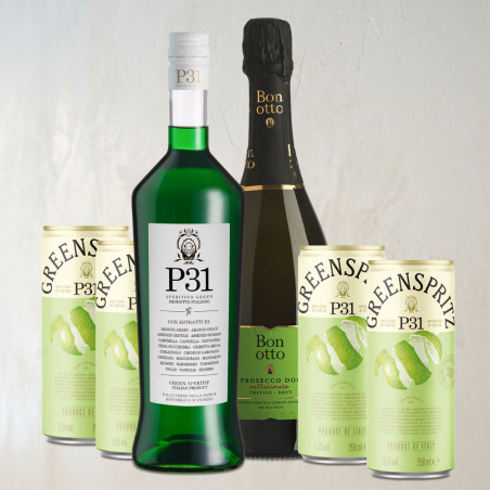 Pack P31 Green Spritz - P31 70cl + 1 Prosecco Bonotto 75cl + 4 canette Green Spritz