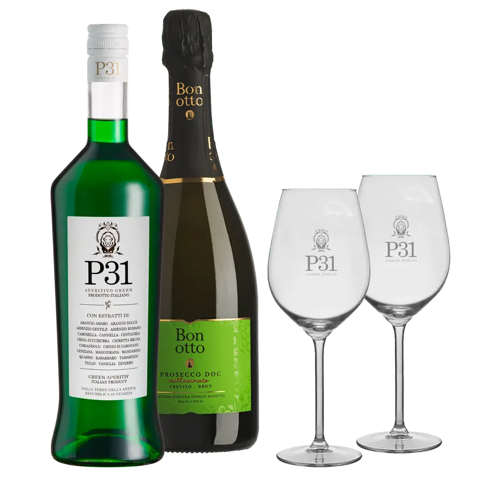 Pack Green Sprit : P31 Aperitivo Green + Prosecco + 2 verres