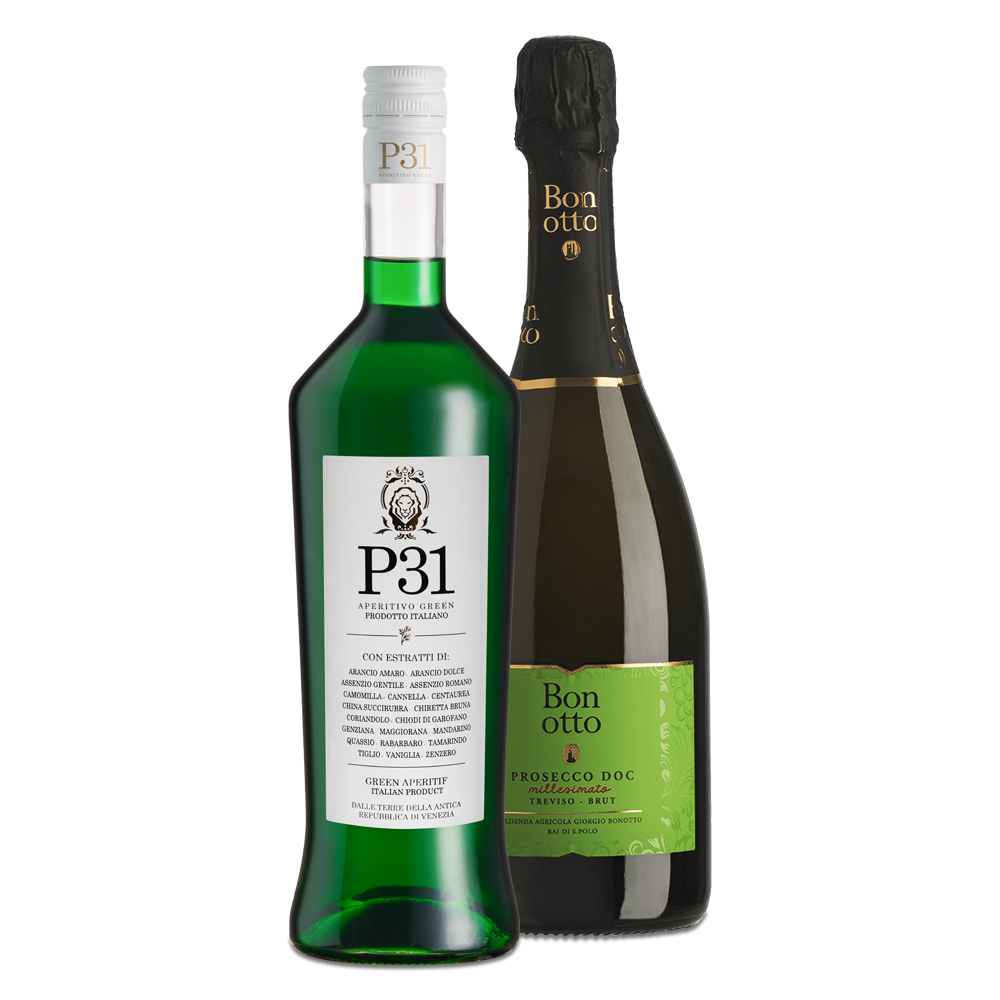 Pack Green Sprit : P31 Aperitivo Green + Prosecco + 2 verres